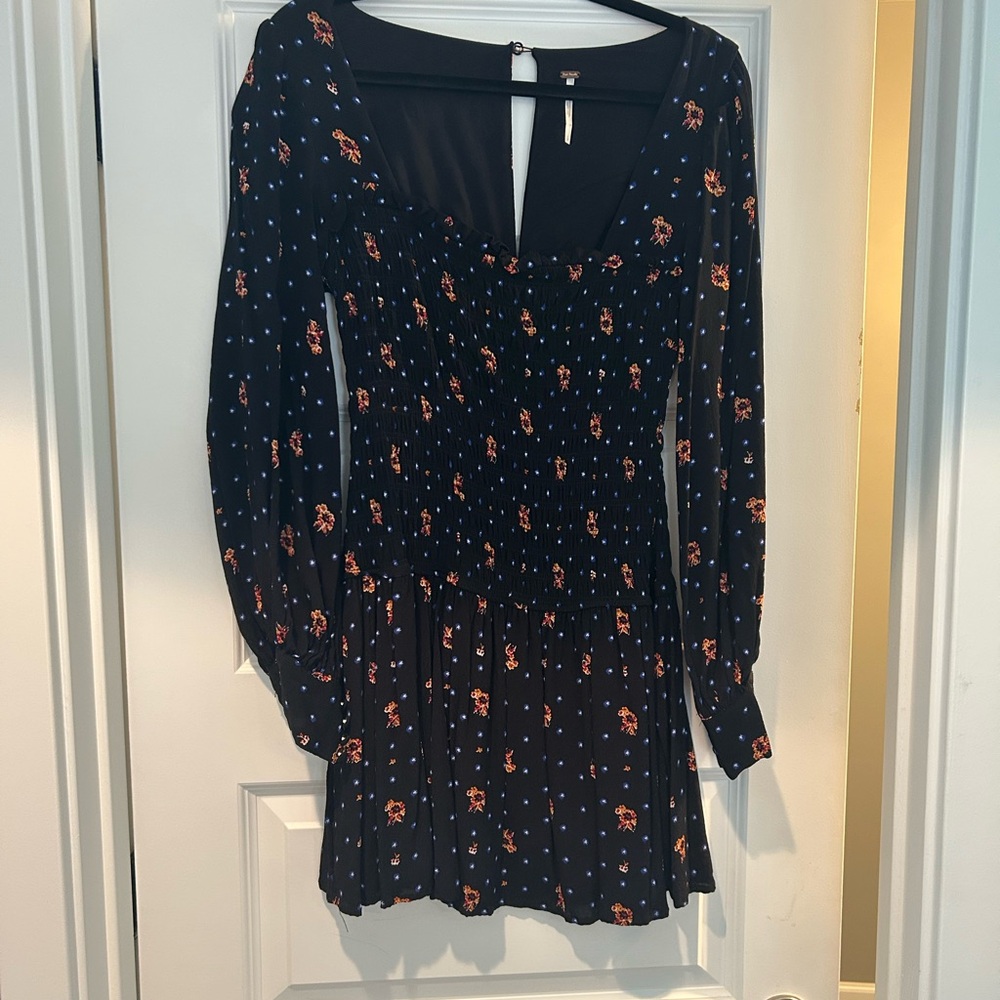 Free People Black Floral Long Sleeve Dress